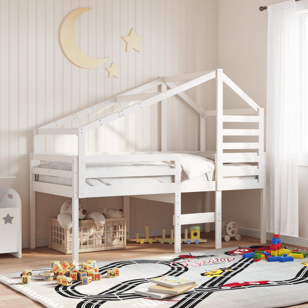 Kids' Bed Roof White 198x97x113 cm Solid Wood Pine