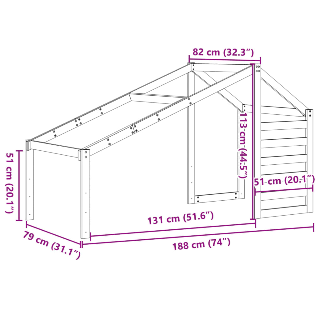 Kids' Bed Roof 188x82x113 cm Solid Wood Pine