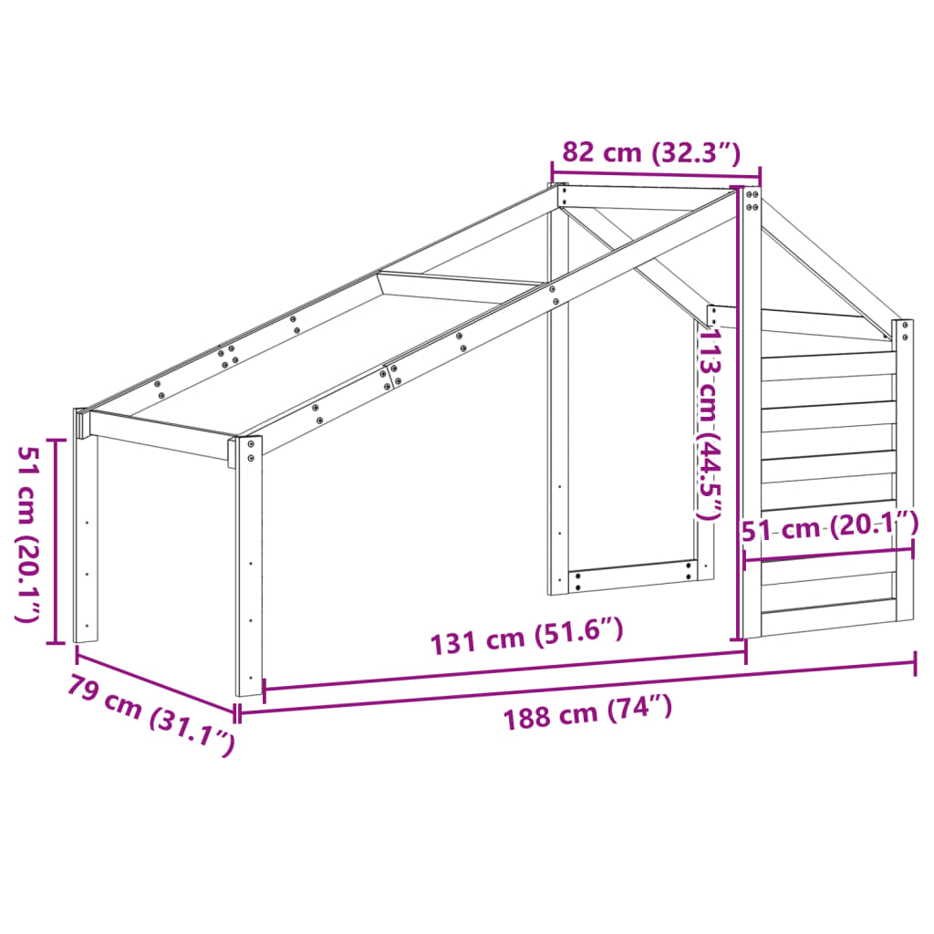 Kids' Bed Roof White 188x82x113 cm Solid Wood Pine