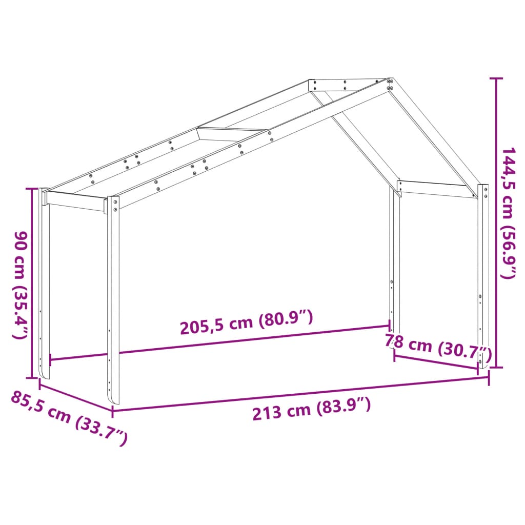 Kids' Bed Roof 213x85.5x144.5 cm Solid Wood Pine