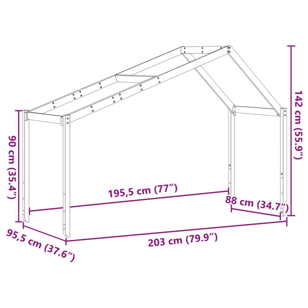 Kids' Bed Roof White 203x95.5x142 cm Solid Wood Pine