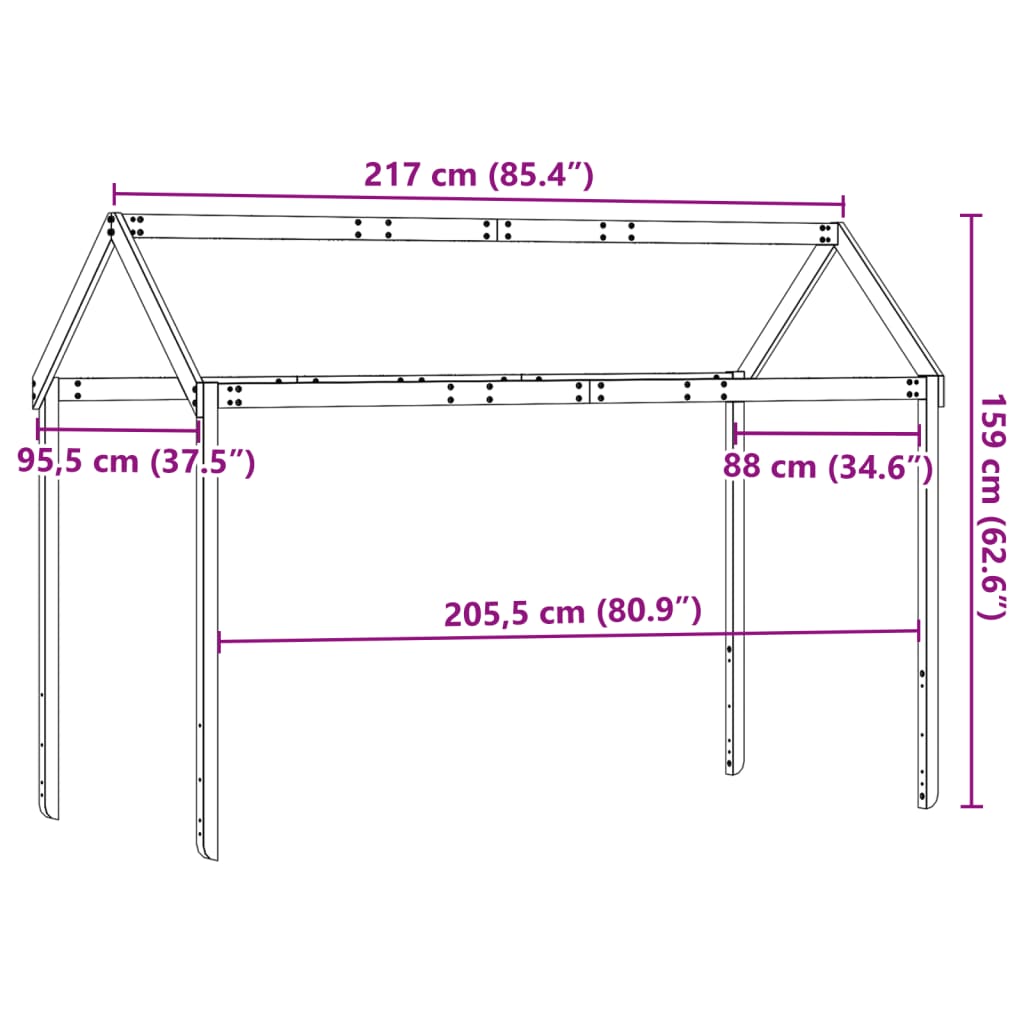 Kids' Bed Roof Wax Brown 217x95.5x159 cm Solid Wood Pine