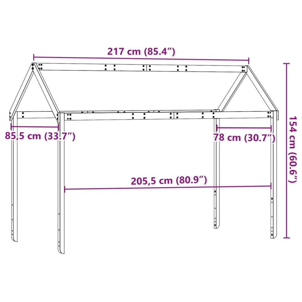 Kids' Bed Roof White 217x85.5x154 cm Solid Wood Pine