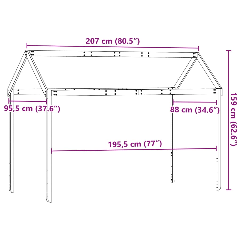 Kids' Bed Roof White 207x95.5x159 cm Solid Wood Pine