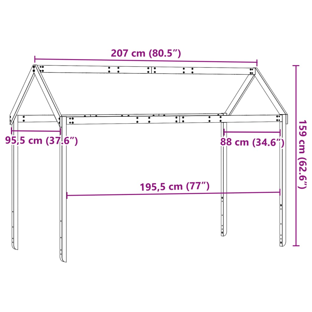 Kids' Bed Roof Wax Brown 207x95.5x159 cm Solid Wood Pine