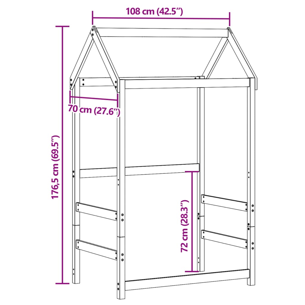 Kids' Bed Roof 108x70x176.5 cm Solid Wood Pine