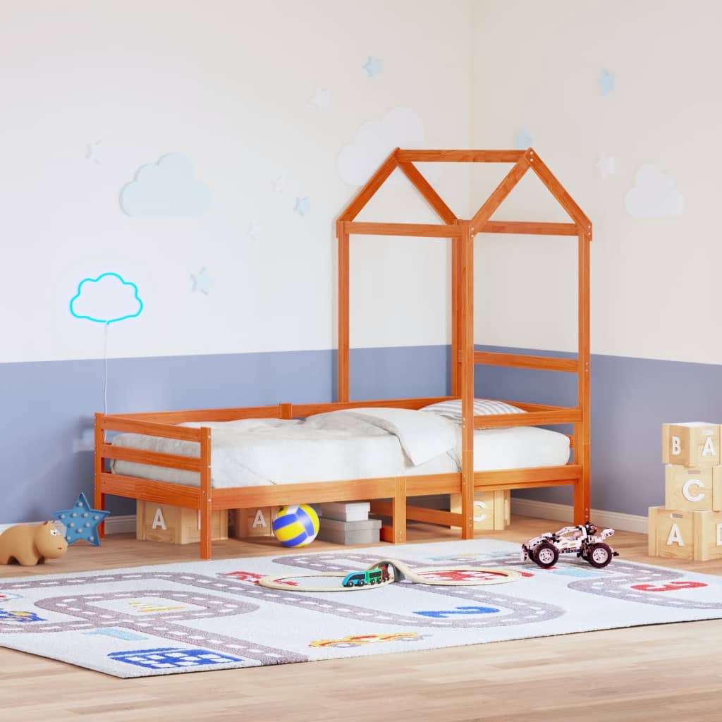 Kids' Bed Roof Wax Brown 98x70x176.5 cm Solid Wood Pine