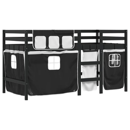 Kids' Loft Bed with Curtains without Mattress White&Black 80x200 cm