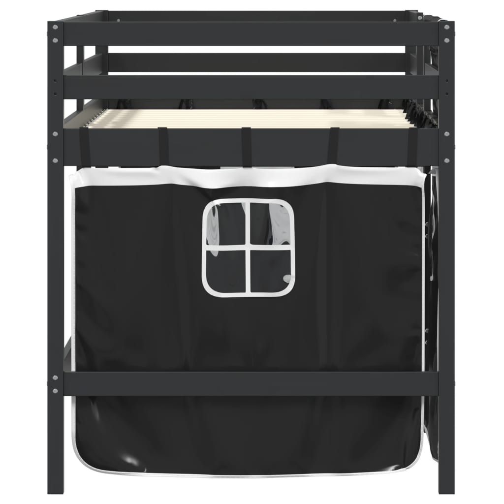 Kids' Loft Bed with Curtains without Mattress White&Black 80x200 cm