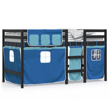 Kids' Loft Bed with Curtains Blue 80x200 cm Solid Wood Pine