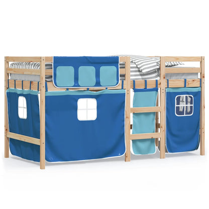 Kids' Loft Bed with Curtains Blue 90x200 cm Solid Wood Pine