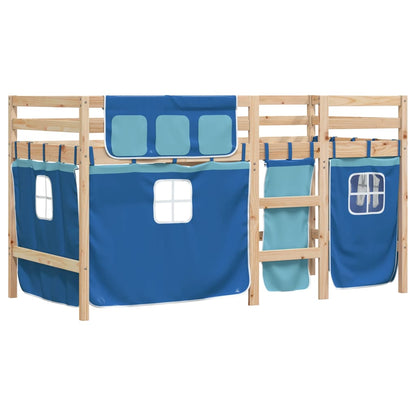 Kids' Loft Bed with Curtains Blue 90x200 cm Solid Wood Pine