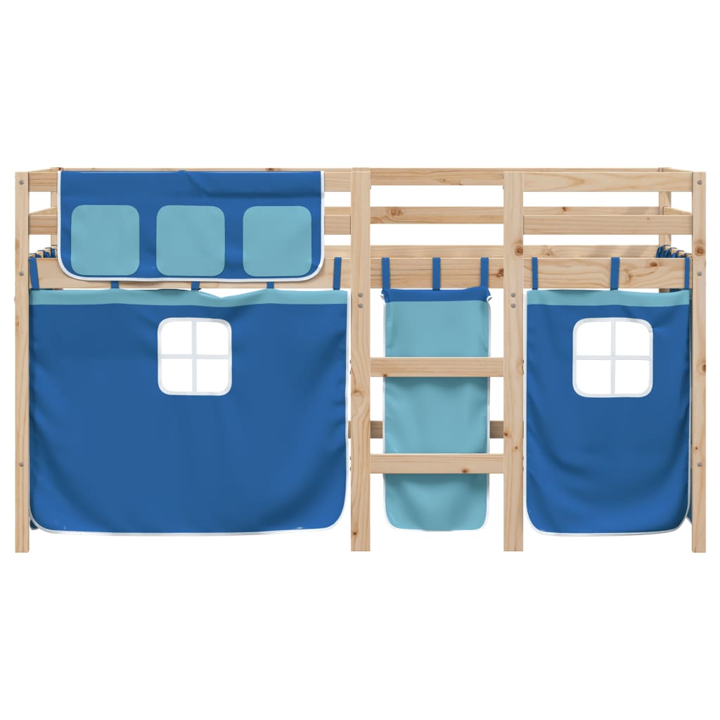 Kids' Loft Bed with Curtains Blue 90x200 cm Solid Wood Pine