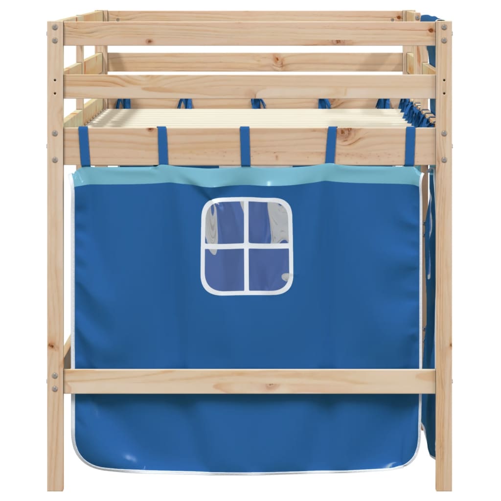 Kids' Loft Bed with Curtains Blue 90x200 cm Solid Wood Pine