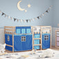 Kids' Loft Bed with Curtains Blue 90x200 cm Solid Wood Pine