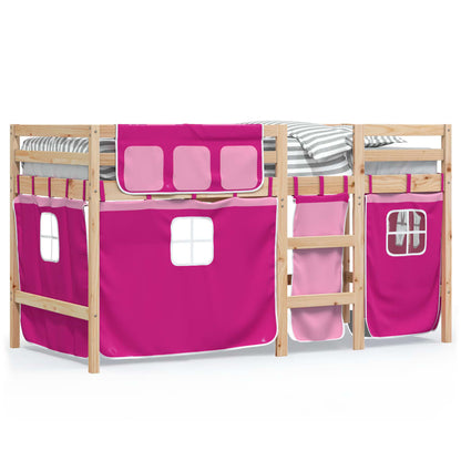 Kids' Loft Bed with Curtains without Mattress Pink 90x200 cm