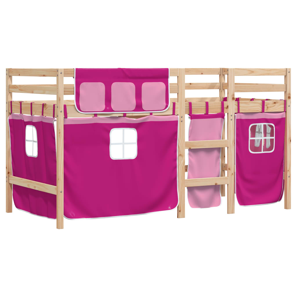 Kids' Loft Bed with Curtains without Mattress Pink 90x200 cm