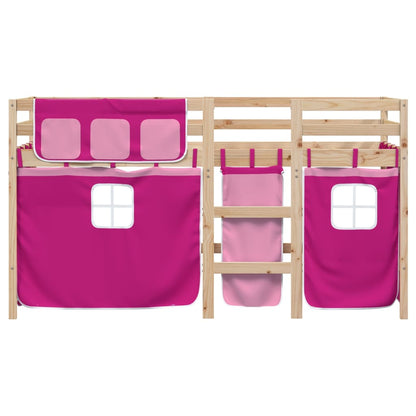 Kids' Loft Bed with Curtains without Mattress Pink 90x200 cm