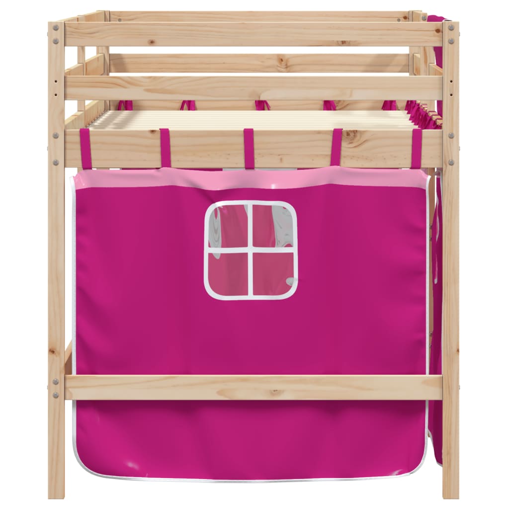 Kids' Loft Bed with Curtains without Mattress Pink 90x200 cm