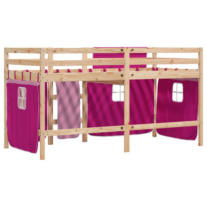 Kids' Loft Bed with Curtains without Mattress Pink 90x200 cm