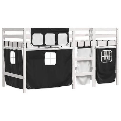 Kids' Loft Bed with Curtains without Mattress White&Black 90x200 cm