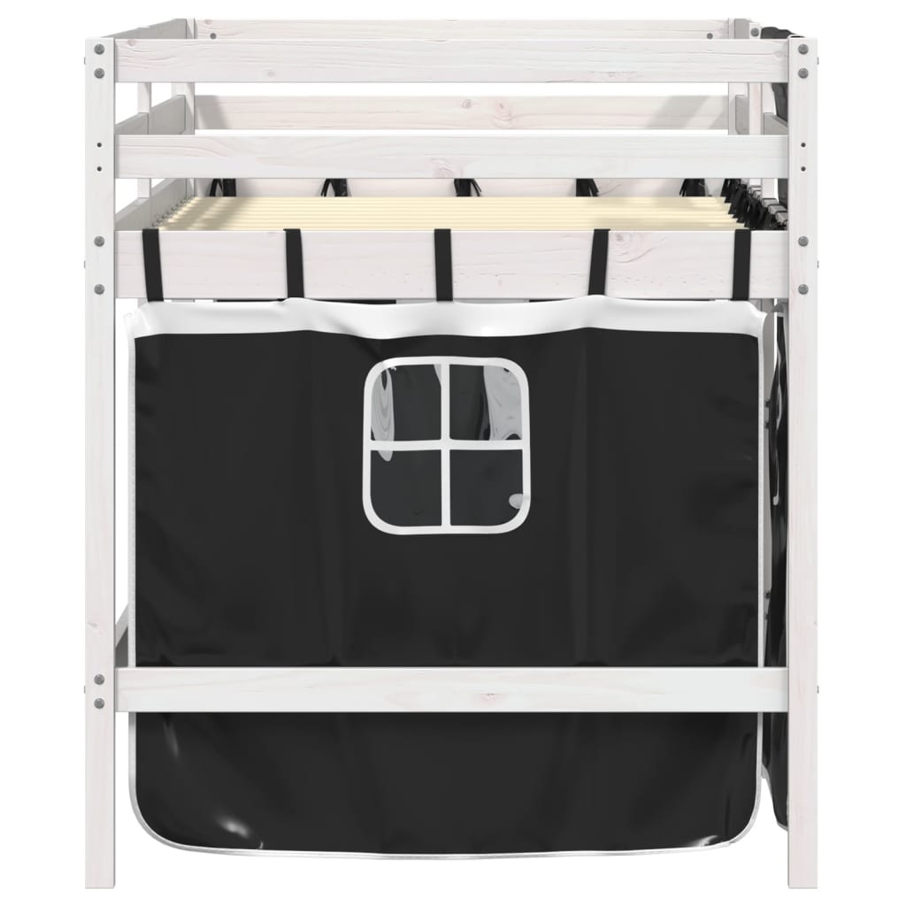 Kids' Loft Bed with Curtains without Mattress White&Black 90x200 cm