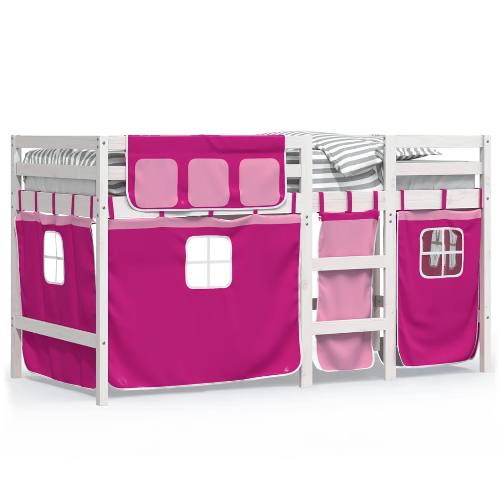 Kids' Loft Bed with Curtains without Mattress Pink 90x200 cm