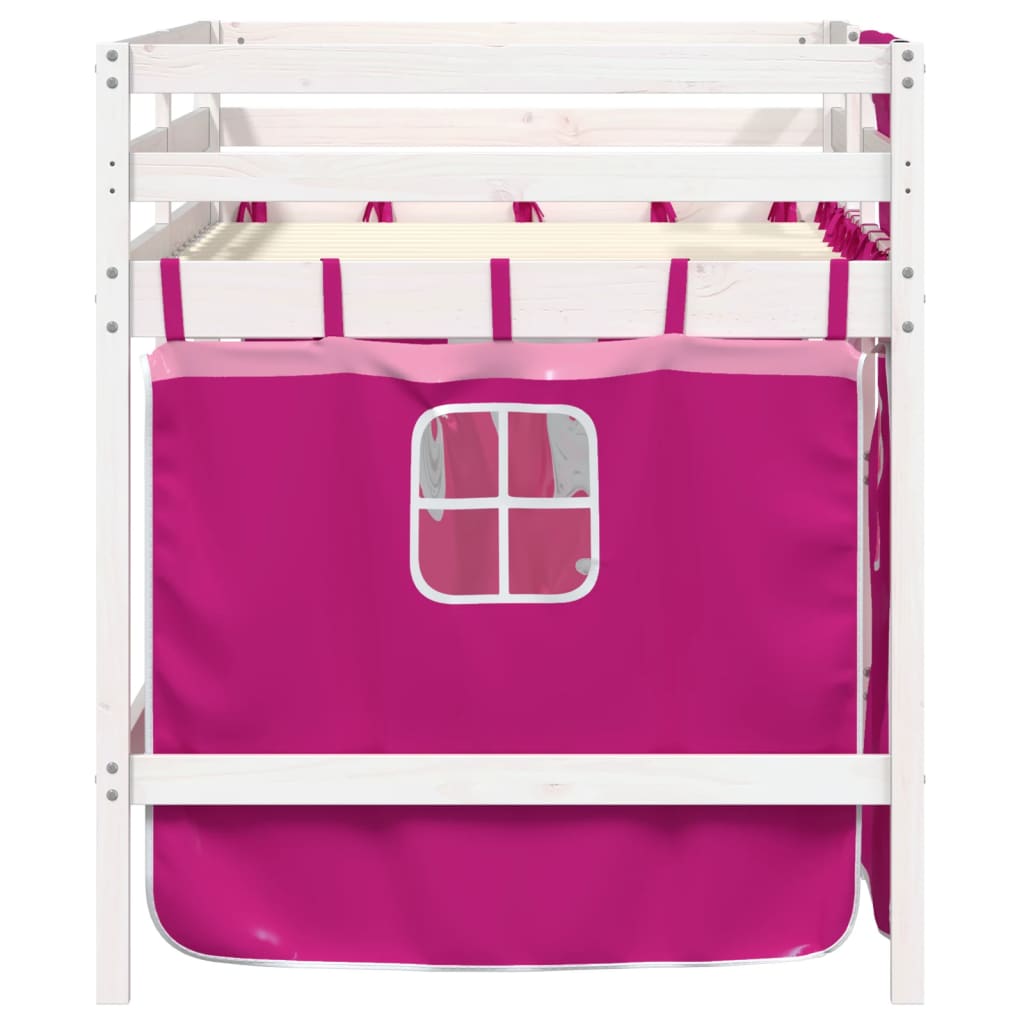 Kids' Loft Bed with Curtains without Mattress Pink 90x200 cm