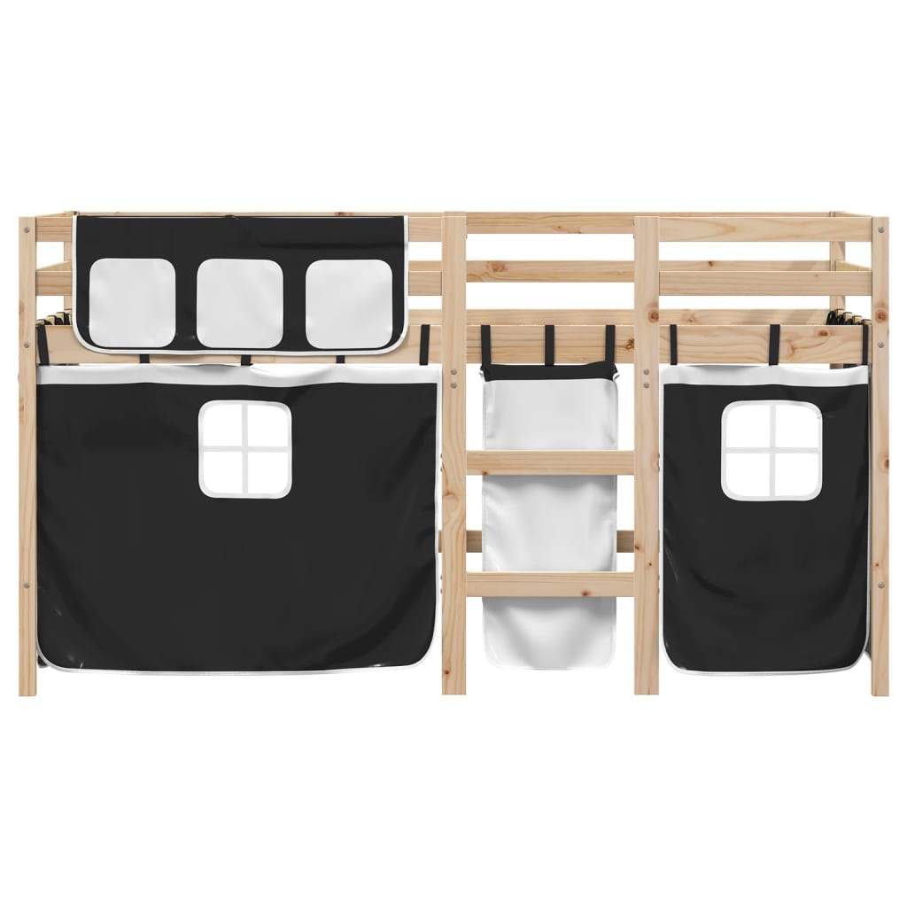 Kids' Loft Bed with Curtains without Mattress White&Black 90x190 cm Single