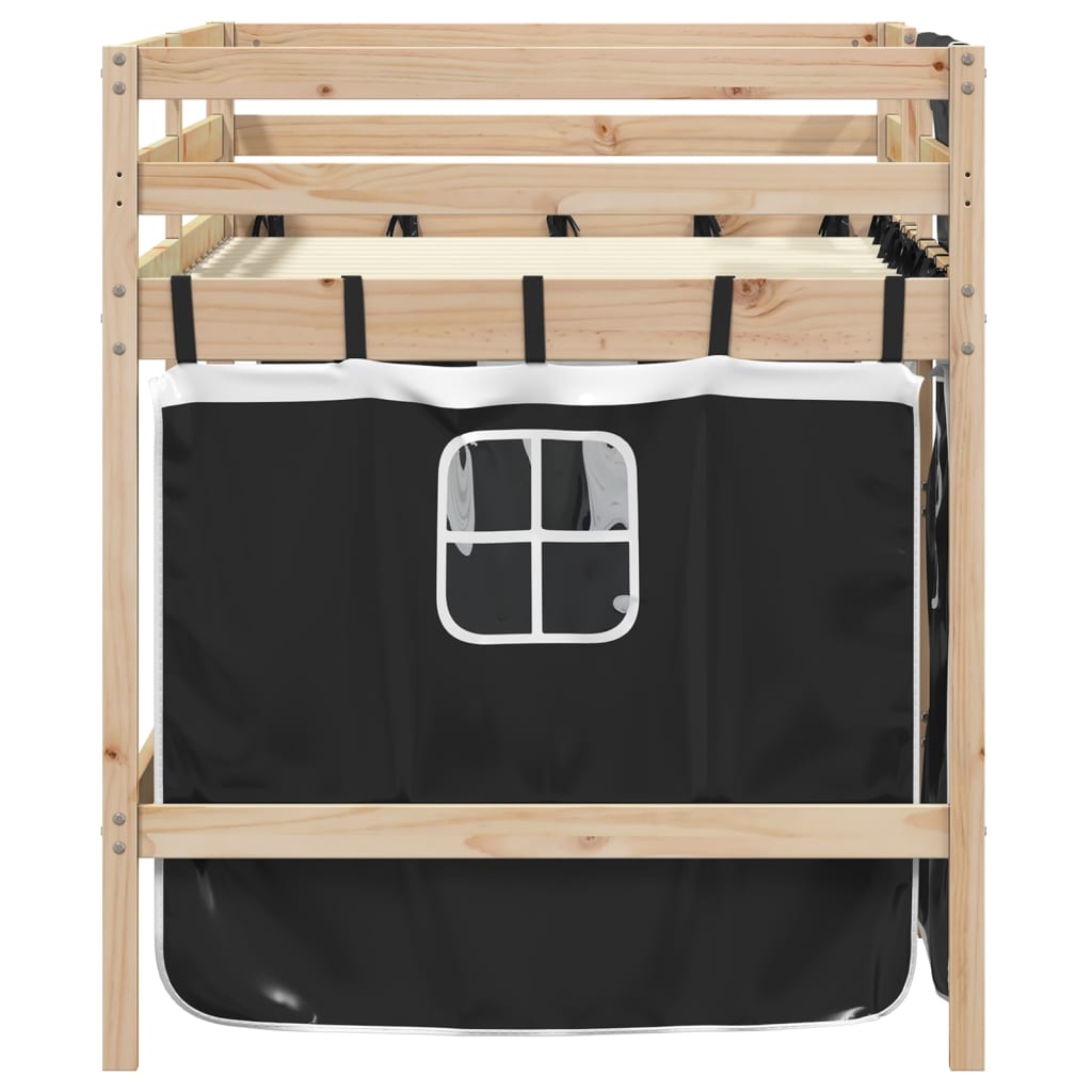 Kids' Loft Bed with Curtains without Mattress White&Black 90x190 cm Single