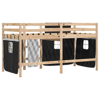 Kids' Loft Bed with Curtains without Mattress White&Black 90x190 cm Single