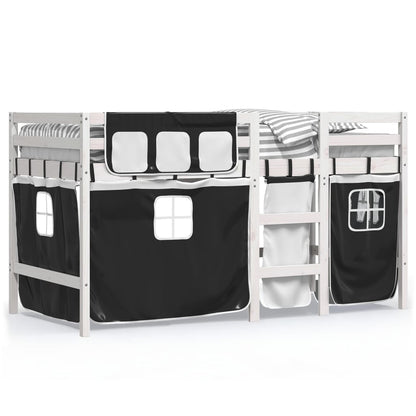 Kids' Loft Bed with Curtains without Mattress White&Black 90x190 cm Single