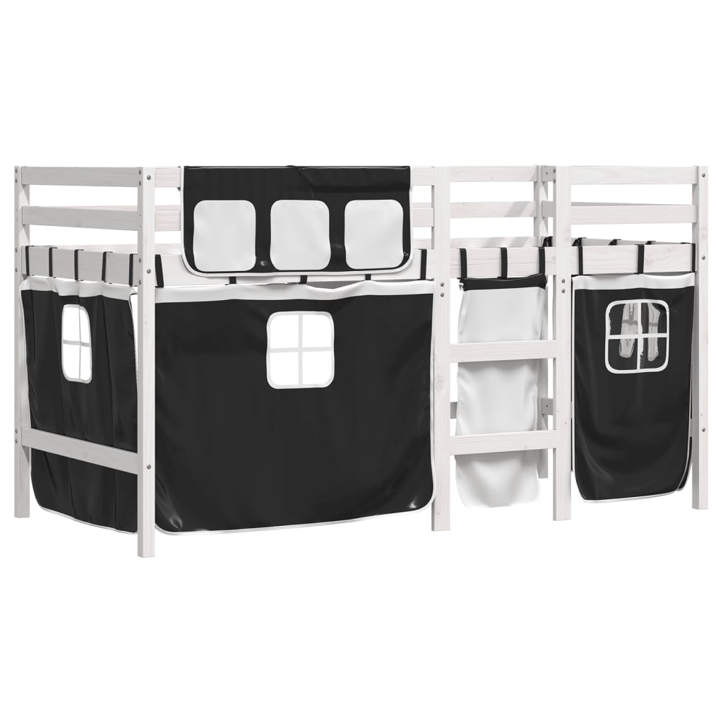 Kids' Loft Bed with Curtains without Mattress White&Black 90x190 cm Single