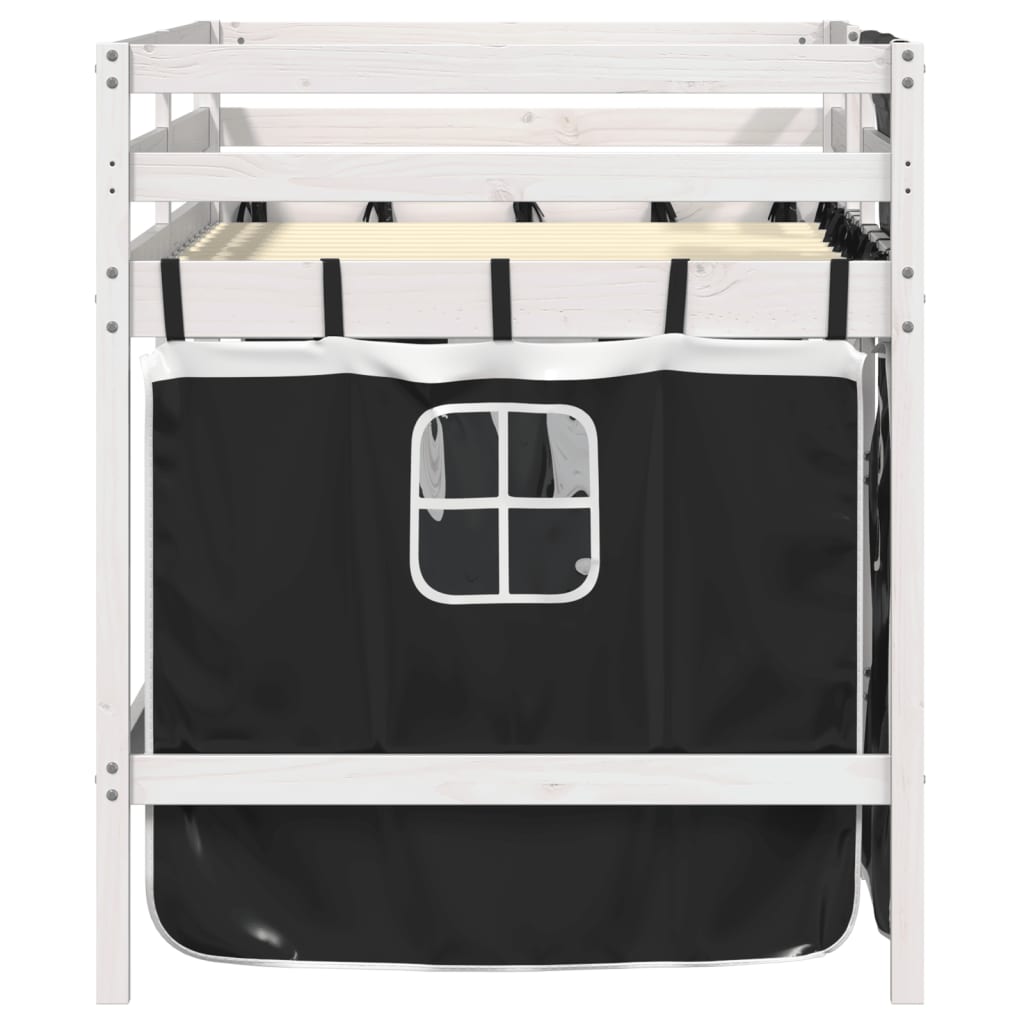 Kids' Loft Bed with Curtains without Mattress White&Black 90x190 cm Single