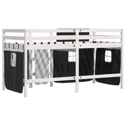 Kids' Loft Bed with Curtains without Mattress White&Black 90x190 cm Single