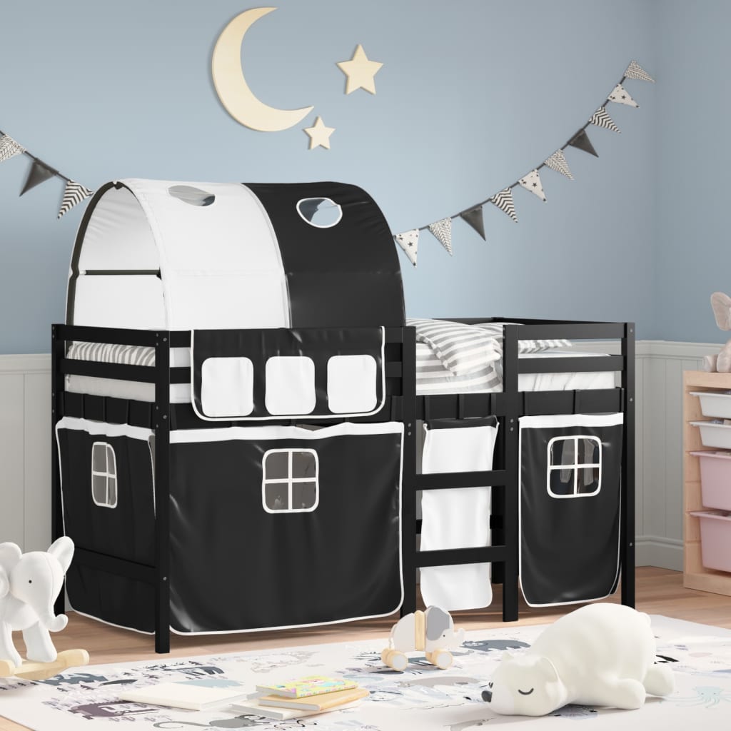 Kids' Loft Bed with Tunnel without Mattress White&Black 80x200 cm