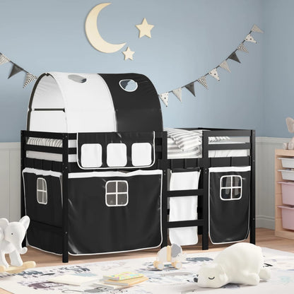 Kids' Loft Bed with Tunnel without Mattress White&Black 90x200 cm