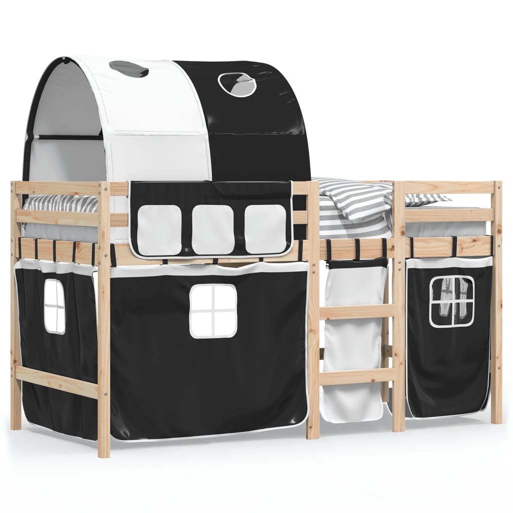 Kids' Loft Bed with Tunnel without Mattress White&Black 90x190 cm Single