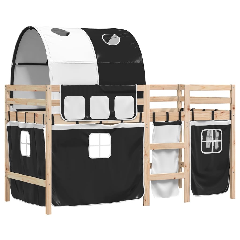 Kids' Loft Bed with Tunnel without Mattress White&Black 90x190 cm Single