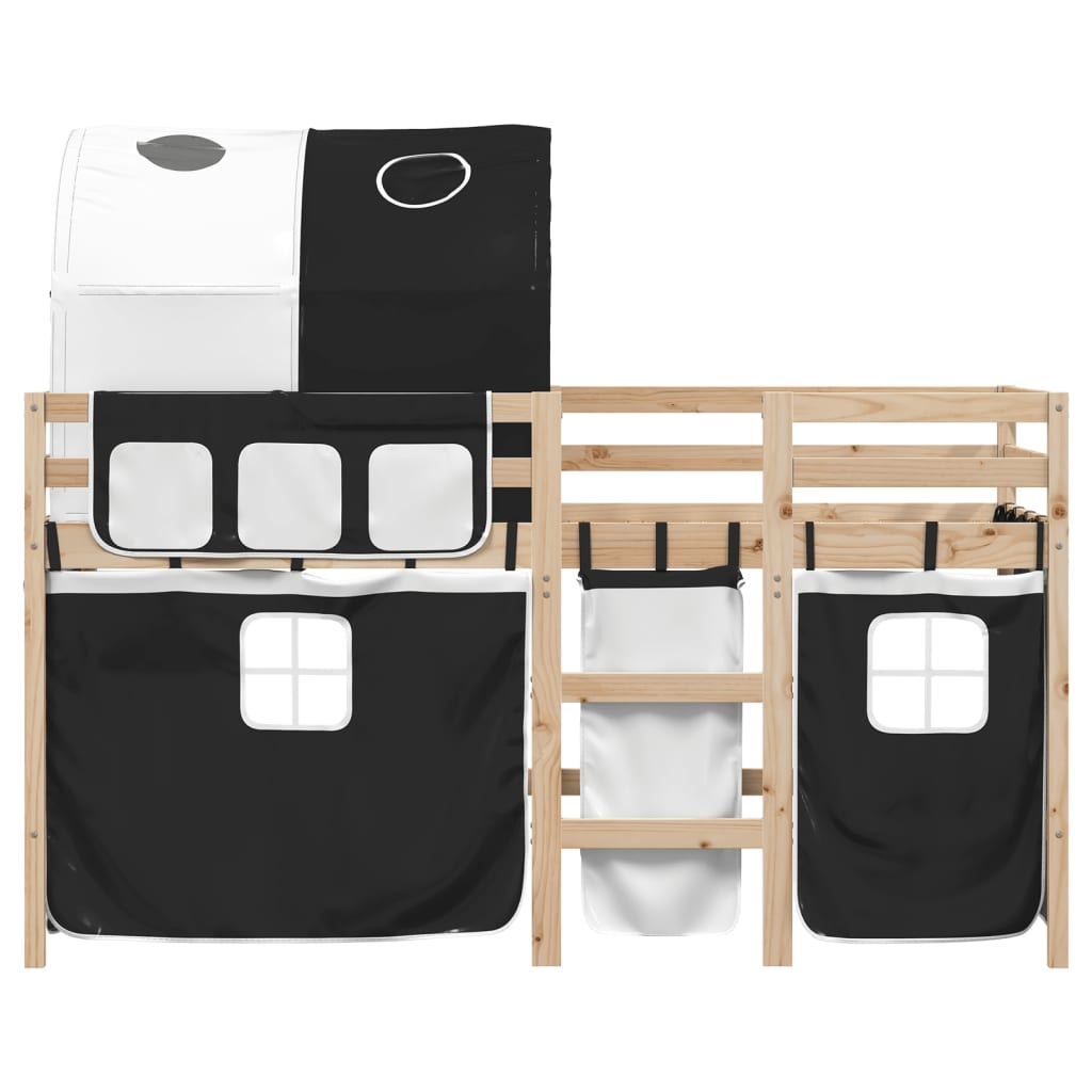 Kids' Loft Bed with Tunnel without Mattress White&Black 90x190 cm Single