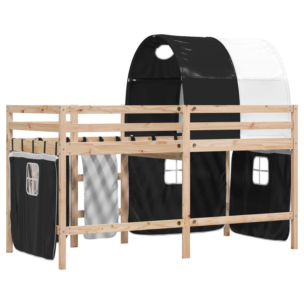 Kids' Loft Bed with Tunnel without Mattress White&Black 90x190 cm Single