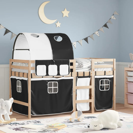 Kids' Loft Bed with Tunnel without Mattress White&Black 90x190 cm Single