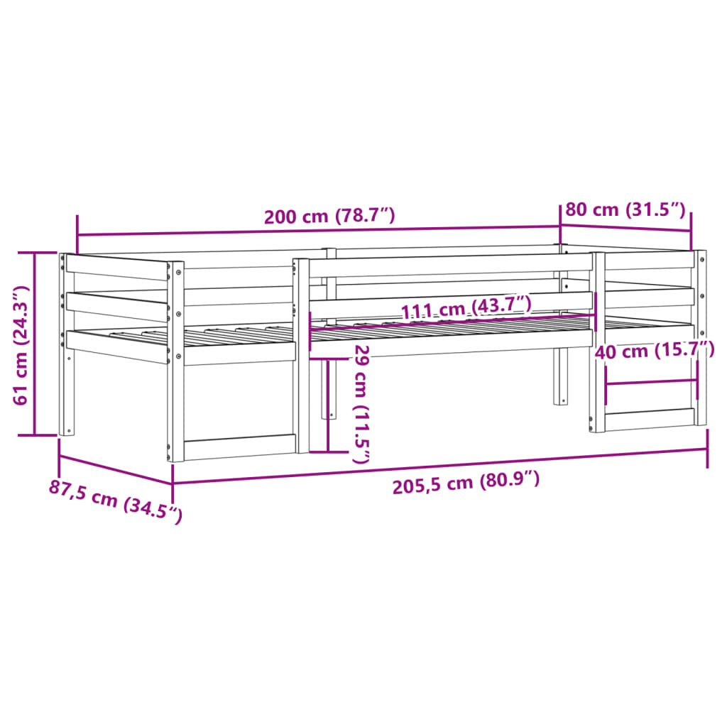 Kids' Bed Frame without Mattress 80x200 cm Solid Wood Pine