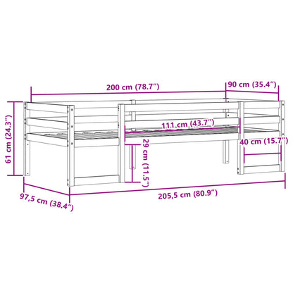 Kids' Bed Frame White 90x200 cm Solid Wood Pine