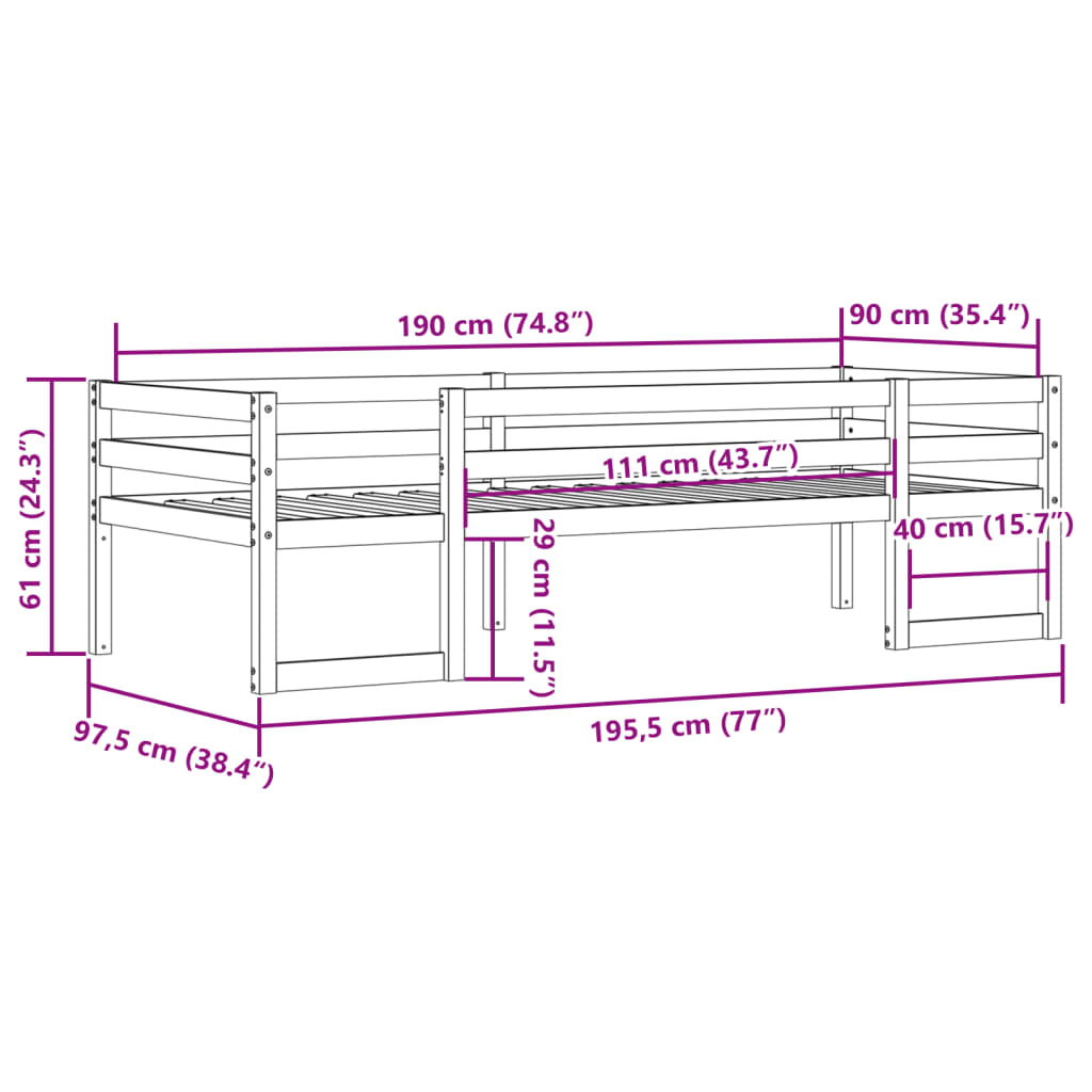 Kids' Bed Frame 90x190 cm Solid Wood Pine