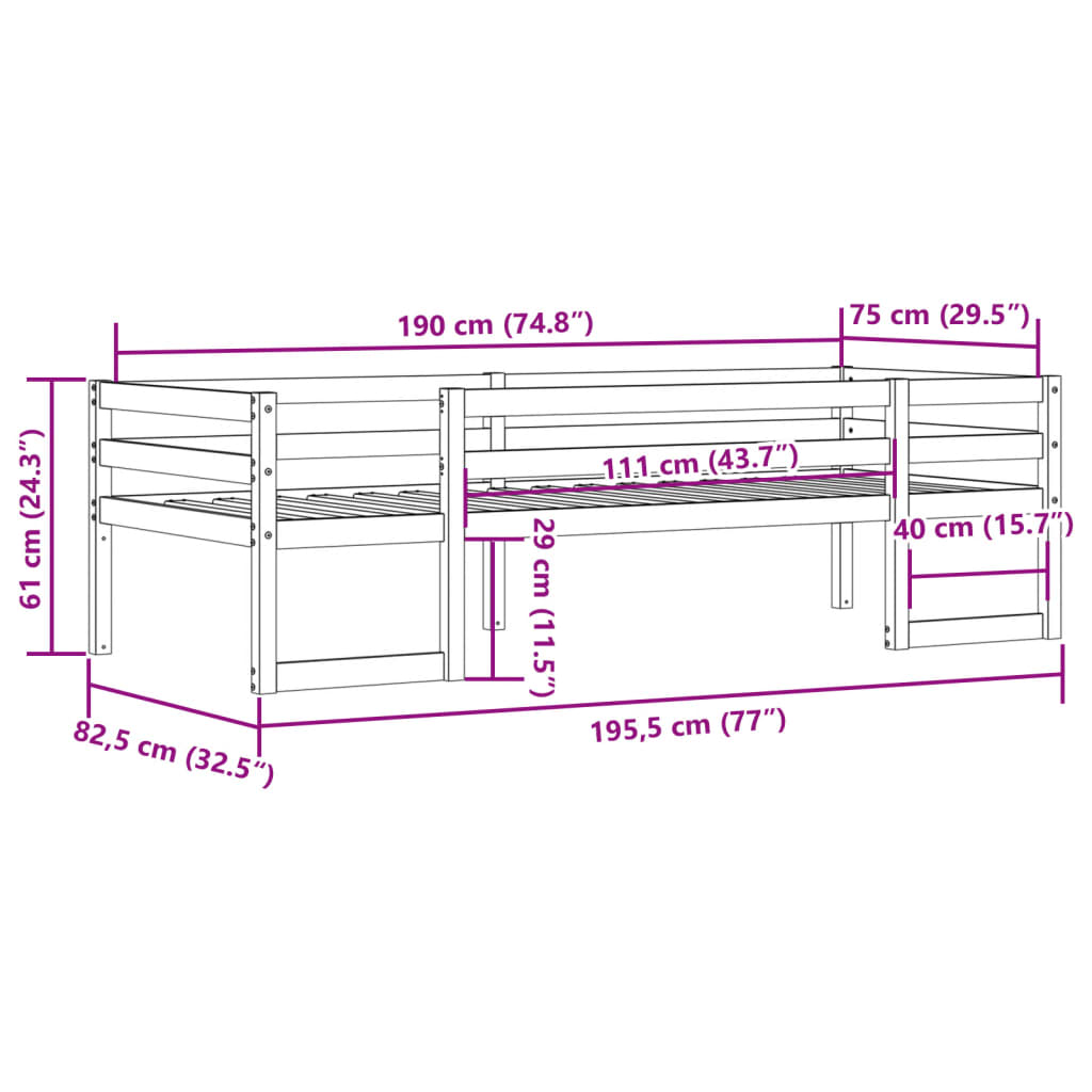 Kids' Bed Frame without Mattress Wax Brown 75x190 cm Small Single