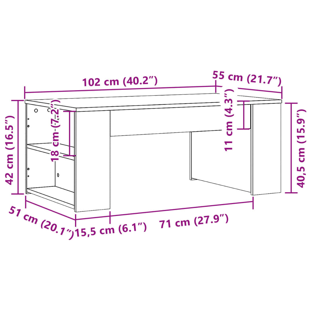 Coffee Table Grey Sonoma 102x55x42 cm Engineered Wood