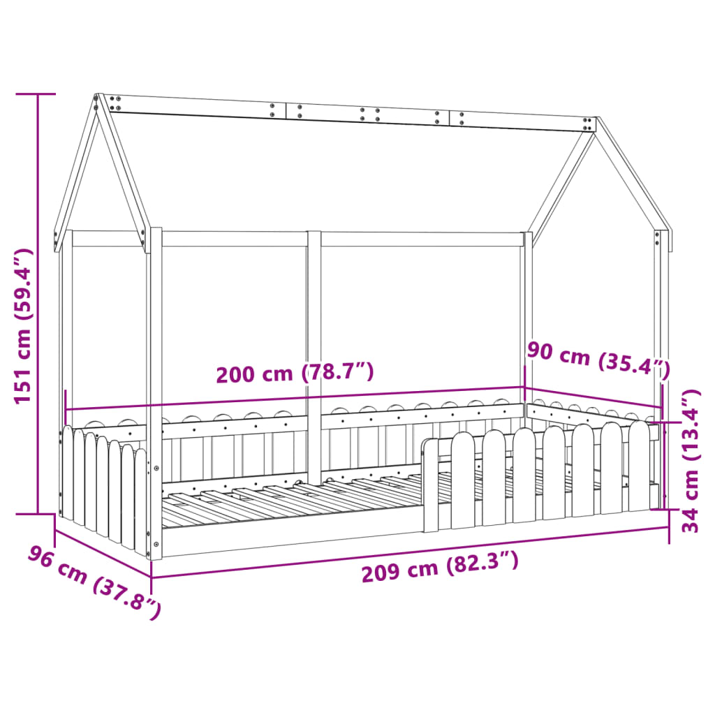 Kids' House Bed Frame 90x200 cm Solid Wood Pine