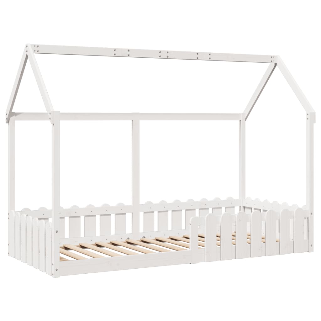 Kids' House Bed Frame White 90x200 cm Solid Wood Pine