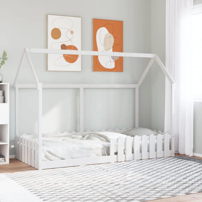 Kids' House Bed Frame White 90x200 cm Solid Wood Pine